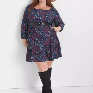 3/4-Sleeve Square-Neck Tiered Fit & Flare Dress Lane Bryant 22/24W
